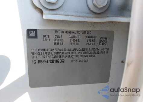 2012 Chevrolet Volt z USA, uszkodzony, nr VIN 1G1RB6E47CU102062